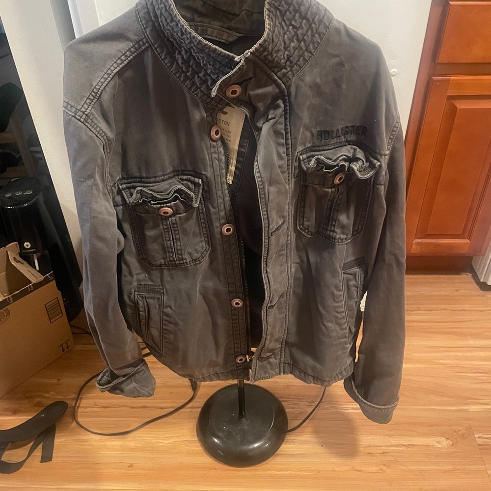 Hollister Dark Gray Military Field Coat with Vintage Distressing